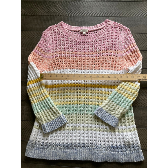 Talbots Petite Large Open Weave Stripe Cotton Sweater - Picture 6 of 6